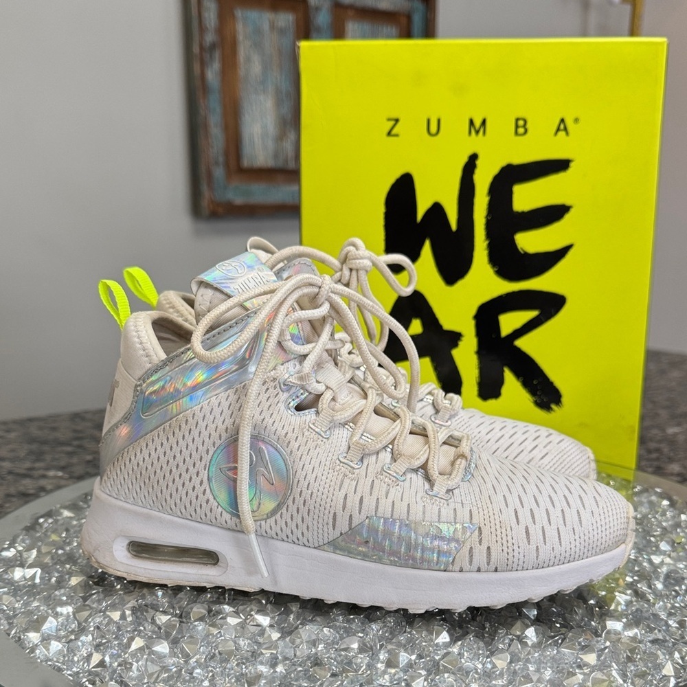 Zumba Fitness air funk white Sneakers Iridescent & Neon Yellow Accents 5